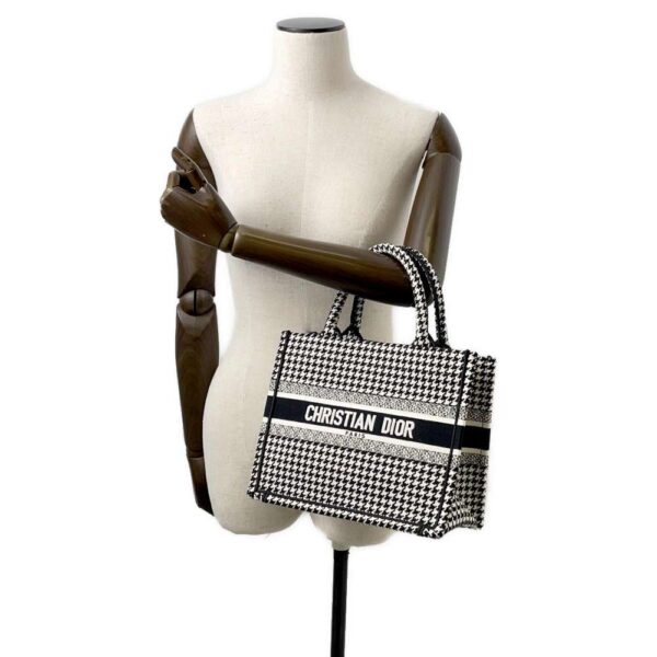 9749207 04 Christian Dior Book Tote Houndstooth Canvas Tote Bag Small Black White