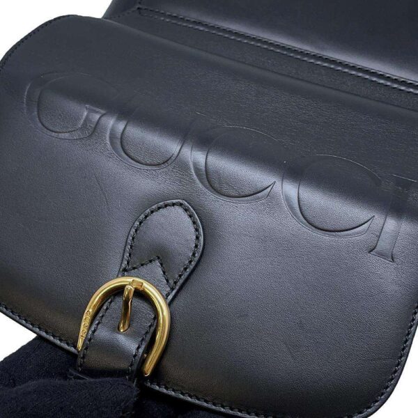 9749634 09 Gucci Embossed Buckle Leather Shoulder Bag Black