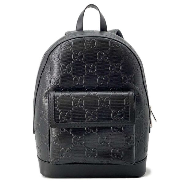 9749665 01 Gucci GG Embossed Leather Rucksack Black