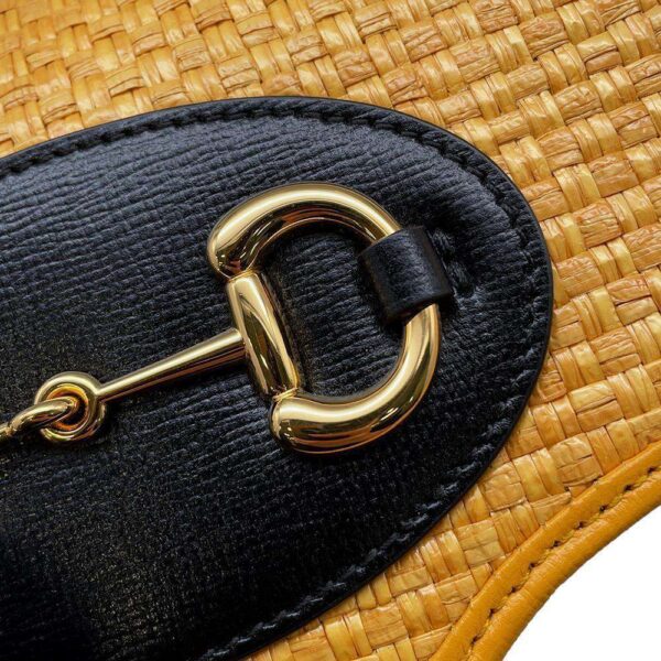 9749702 11 Gucci Horsebit Straw Chain Shoulder Bag