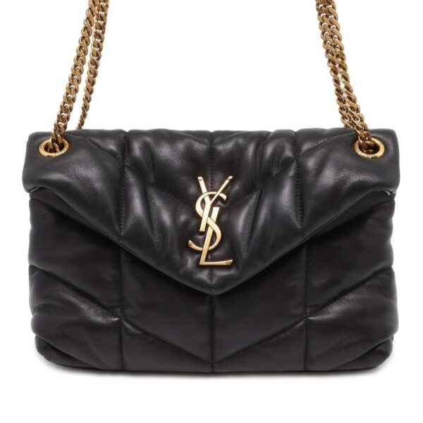 9749887 01 Saint Laurent Paris Chain Shoulder Bag Lulu Puffer Leather Black