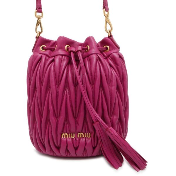 9749955 01 Miu Miu Shoulder Bag Matelassé Drawstring Leather Pink