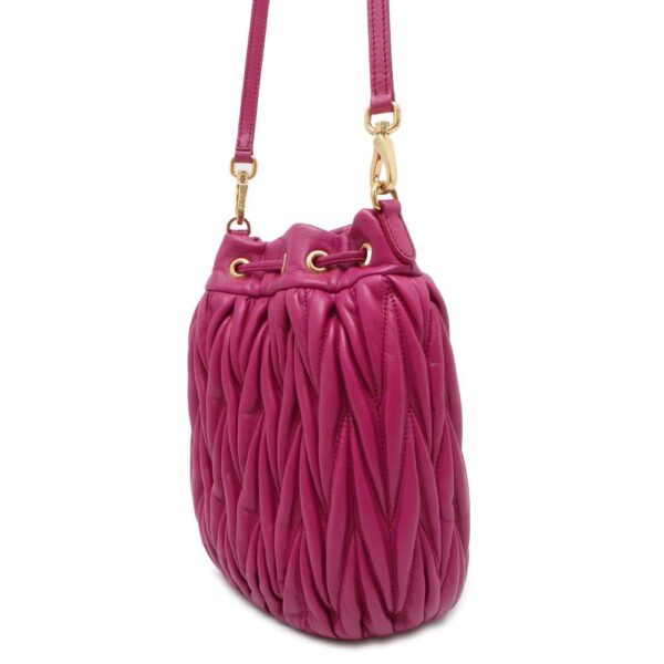 9749955 02 Miu Miu Shoulder Bag Matelassé Drawstring Leather Pink