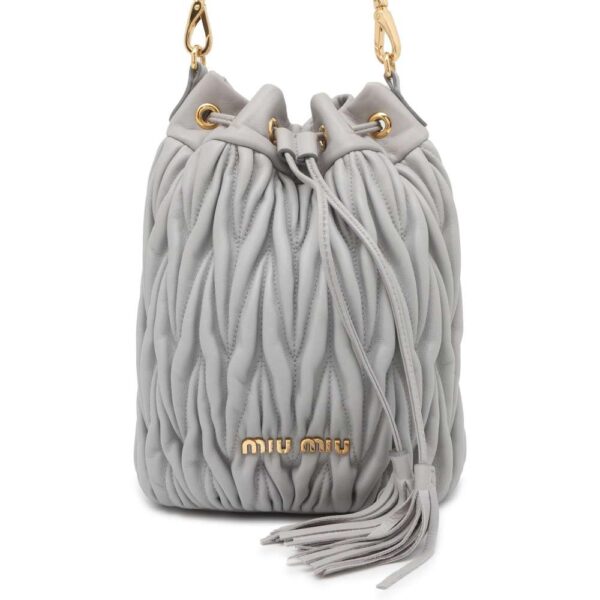 9749962 01 Miu Miu Shoulder Bag Matelassé Drawstring Leather Grey