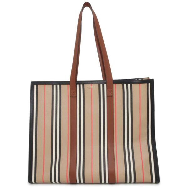 9750104 01 Burberry Striped Leather Tote Bag Shoulder Bag