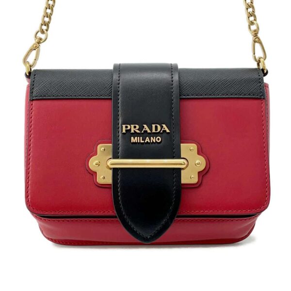 9750654 01 Prada Chain Shoulder Bag Leather Belt Red Black