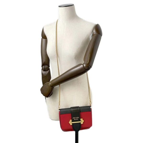 9750654 04 Prada Chain Shoulder Bag Leather Belt Red Black