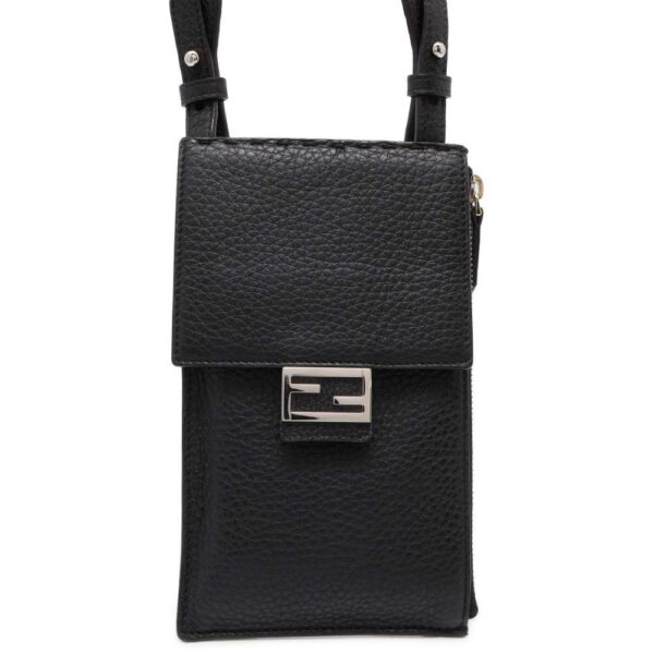 9750807 01 Fendi Leather Pochette Shoulder Bag Black