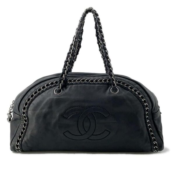 9751170 01 Chanel Luxury Line Coco Mark Leather Bag Black