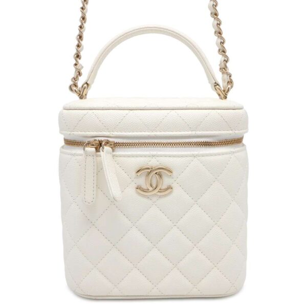 9751231 01 Chanel Cocomark Matelasse Vanity Caviar Bag White