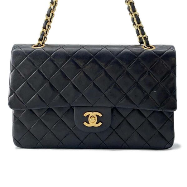 9751651 01 Chanel Matelasse 25 Coco Mark Lambskin Double Chain Bag Black