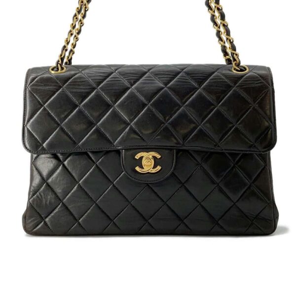 9751668 01 Chanel Matelasse W Face Coco Mark Lambskin Bag Black