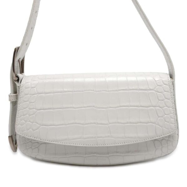 9752078 01 Balenciaga Flap Croco Embossed Leather Shoulder Bag White