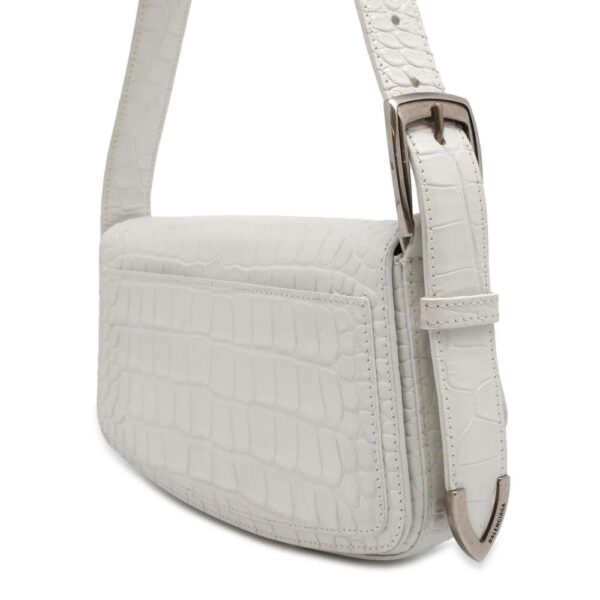 9752078 02 Balenciaga Flap Croco Embossed Leather Shoulder Bag White