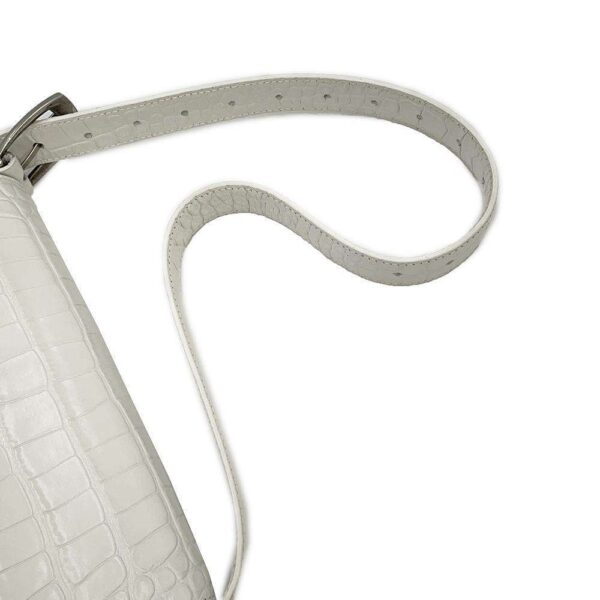 9752078 08 Balenciaga Flap Croco Embossed Leather Shoulder Bag White