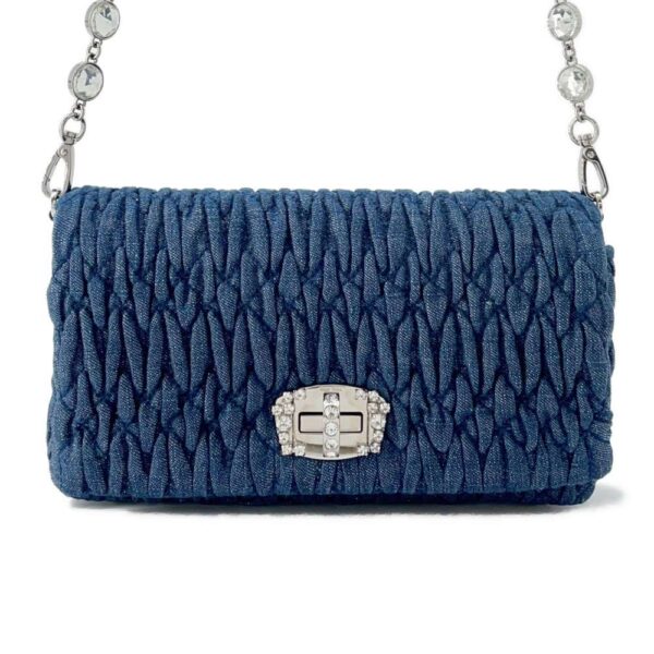 9753105 01 Miu Miu Shoulder Bag Matelassé Crystal Bijou Denim