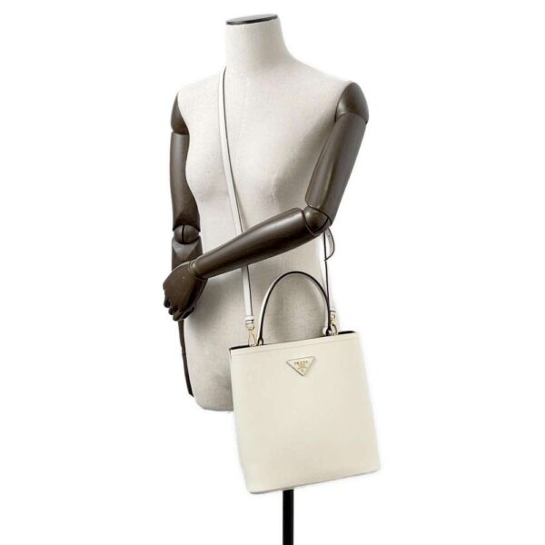 9753235 04 Prada Pannier Saffiano Leather Shoulder Bag 2way White