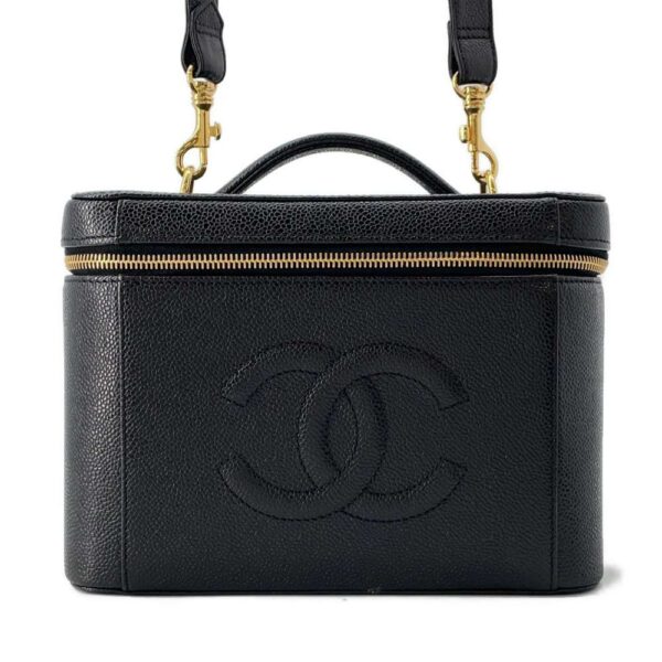 9753471 01 Chanel Vanity Coco Mark Caviar 2way Box Pouch Black