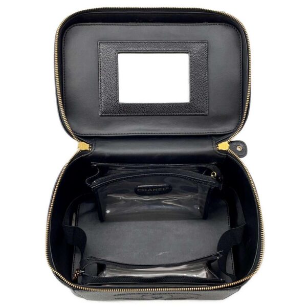 9753471 06 Chanel Vanity Coco Mark Caviar 2way Box Pouch Black