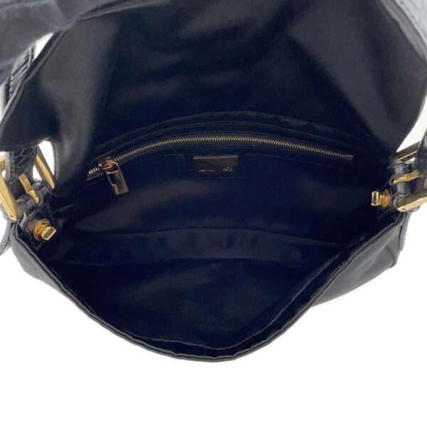 9763272 05 Fendi Mamma Baguette Embossed Satin Leather Shoulder Bag Black