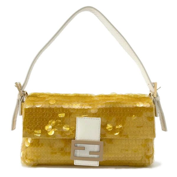 9767669 01 Fendi Baguette Sequin Satin Python Shoulder Bag White