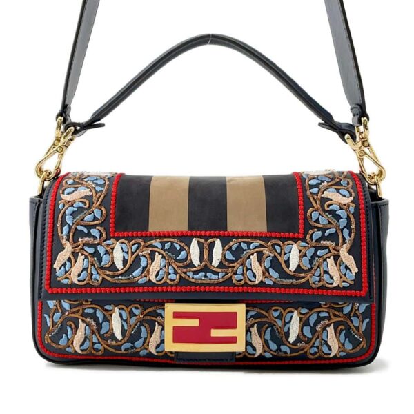 9767713 01 Fendi Embroidery Leather Baguette Shoulder Bag