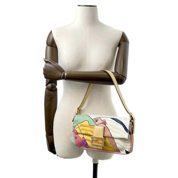 9767720 04 Fendi Antonio Lopez Embroidery Satin Python Shoulder Bag White