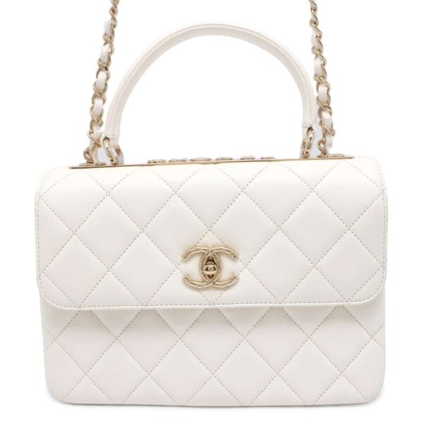 9772779 01 Chanel Cocomark Matelasse Top Handle Lambskin 2way Chain Shoulder Bag White