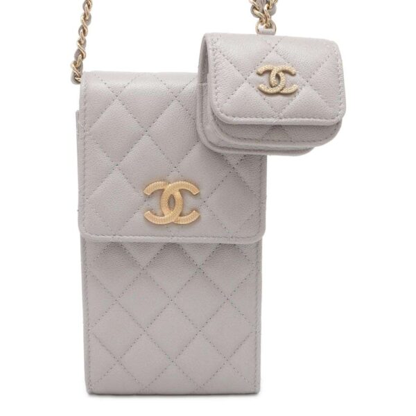 9780705 01 Chanel Matelasse Coco Mark Smartphone AirPods Pro Case Caviar Skin Chain Shoulder Bag