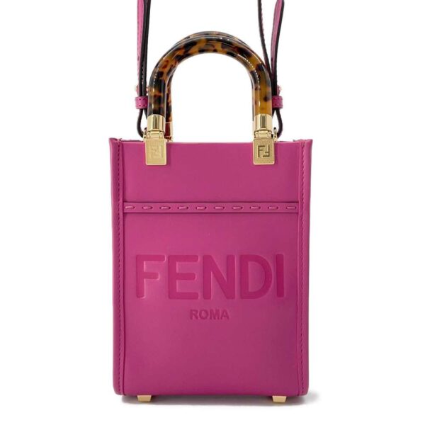 9781542 01 Fendi Sunshine Shopper Mini 2WAY Leather Handbag Black