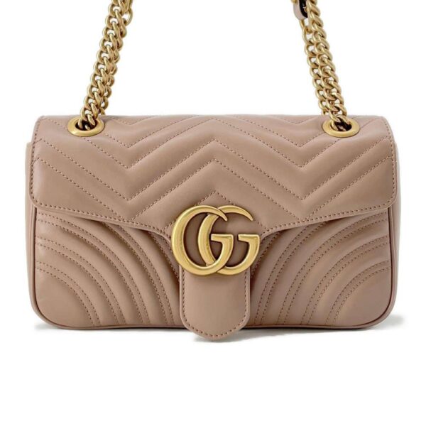 9782501 01 Gucci GG Marmont Quilted Leather Heart Chain Shoulder Bag