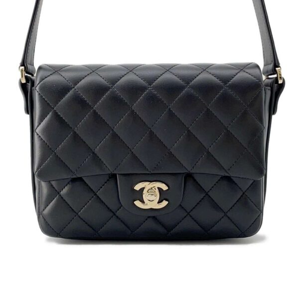 9785809 01 Chanel Cocomark Matelasse Ruffle Leather Shoulder Bag Black