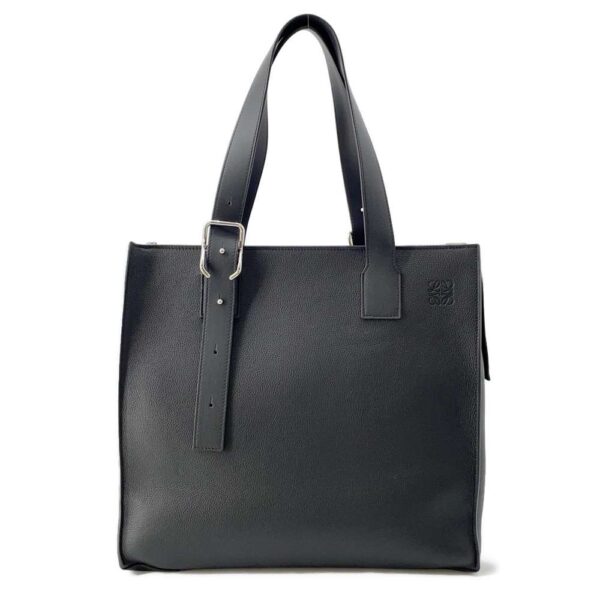 9787360 01 Loewe Buckle Zipper Leather Tote Bag Black