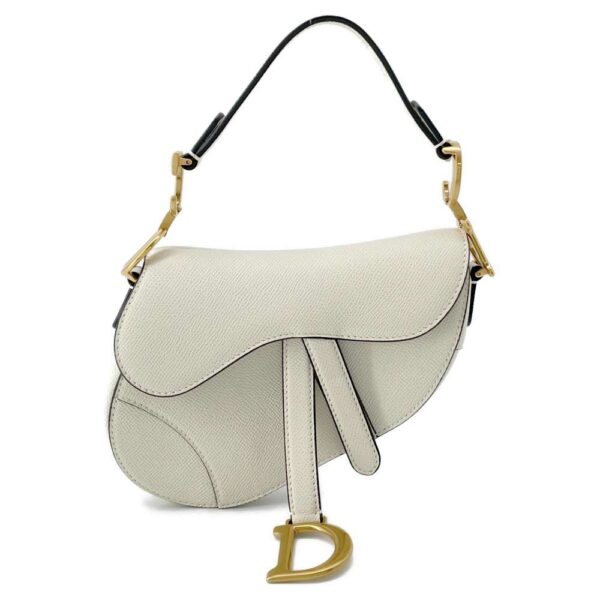 9789142 01 Christian Dior Saddle Leather Shoulder Bag Mini White