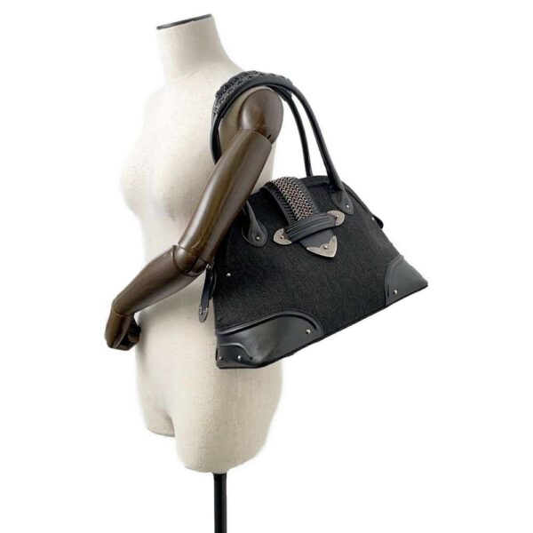 9789197 04 Christian Dior Chain Flap Wool Shoulder Bag Black