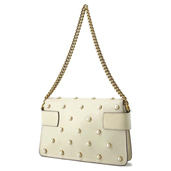 9789401 02 Gucci Broadway Pearl Bee Leather Shoulder Bag White