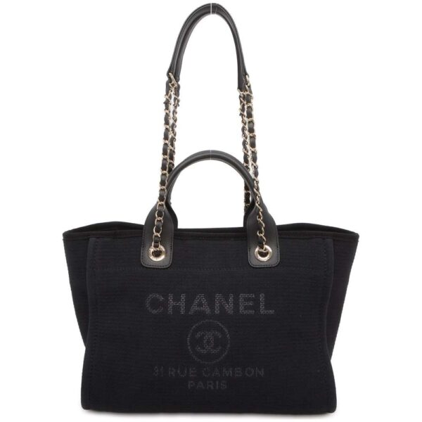 9791657 01 Chanel Deauville Coco Mark Small Shopping 2way Shoulder Bag Black