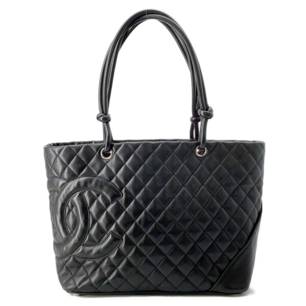 9792142 01 Chanel Cambon Line Large Tote Leather Shoulder Bag Black