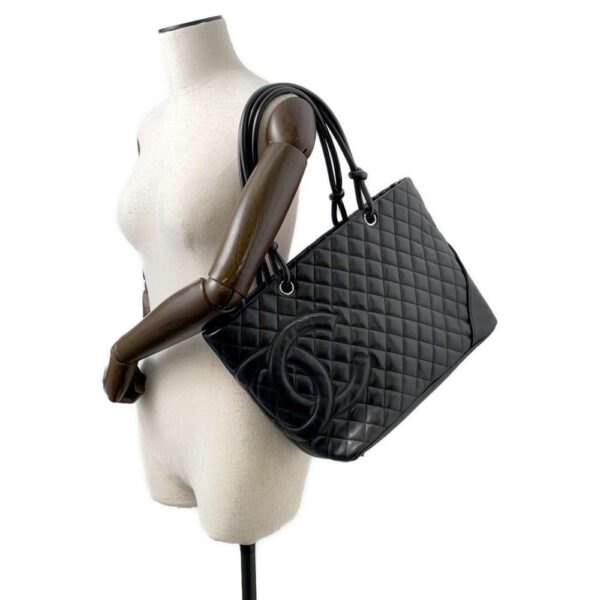 9792142 04 Chanel Cambon Line Large Tote Leather Shoulder Bag Black