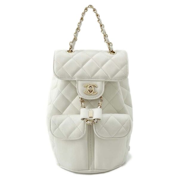 9792234 01 Chanel Matelasse Coco Mark Caviar Skin Backpack White