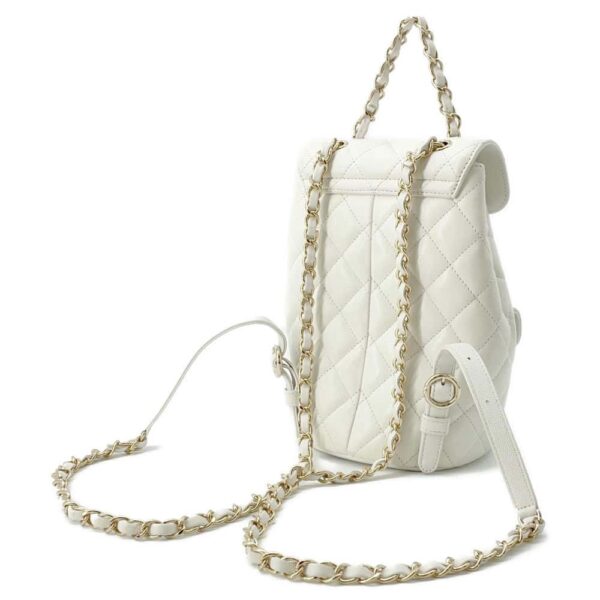 9792234 02 Chanel Matelasse Coco Mark Caviar Skin Backpack White