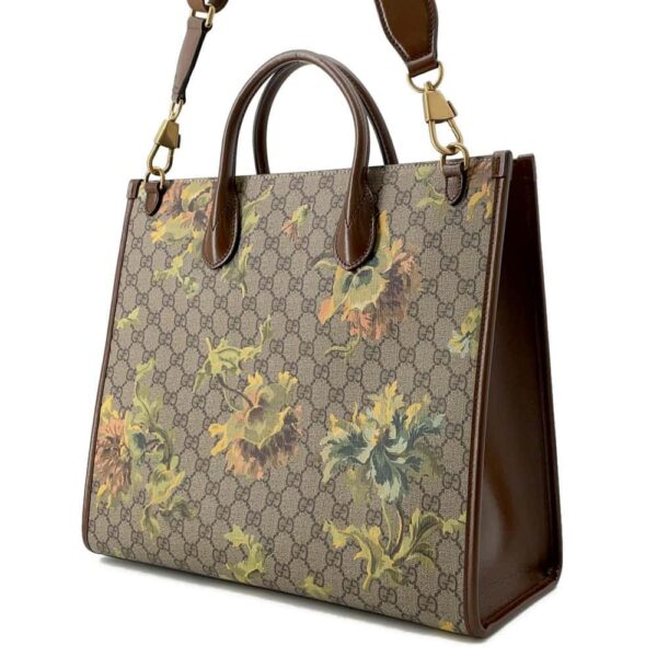 9793538 02 Gucci GG Supreme Leather Tote Bag Flower Black