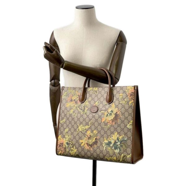 9793538 05 Gucci GG Supreme Leather Tote Bag Flower Black