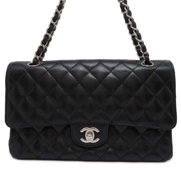 9799714 01 Chanel Matelasse 25 Coco Mark Caviar Double Chain Bag Black