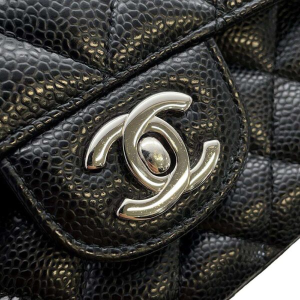 9799714 12 Chanel Matelasse 25 Coco Mark Caviar Double Chain Bag Black