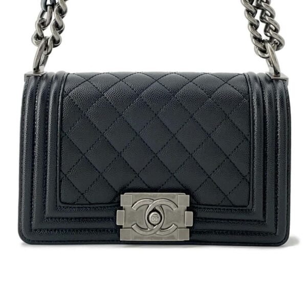 9800571 01 Chanel Boy Chanel Small Matelasse Coco Mark Caviar Skin Chain Shoulder Bag Black