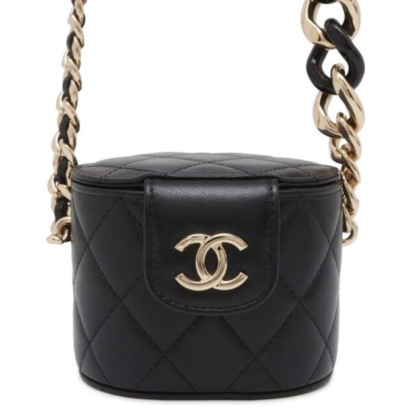 9801639 01 Chanel Matelasse Coco Mark Mini Vanity Lambskin Denim Chain Shoulder Bag Black