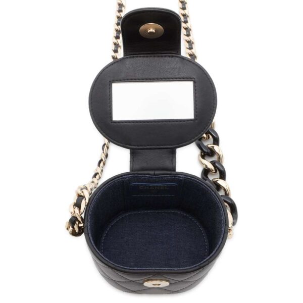 9801639 05 Chanel Matelasse Coco Mark Mini Vanity Lambskin Denim Chain Shoulder Bag Black