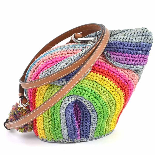 98019c Loewe Paulas Bunny Raffia Calf Crossbody Shoulder Bag Rainbow Multicolor