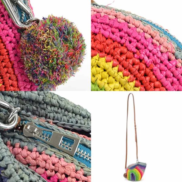 98019c 2 Loewe Paulas Bunny Raffia Calf Crossbody Shoulder Bag Rainbow Multicolor